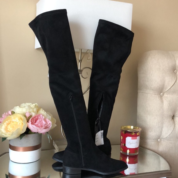 INC Black Flat Pull On Over The Knee Boots - Picture 3 of 7